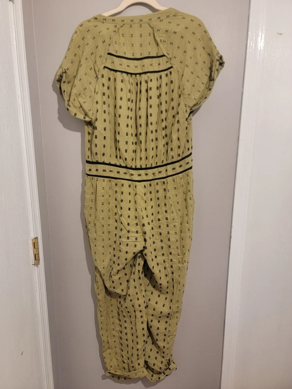 Free People “Patch It Up” Green Embroidered Button Jumpsuit Boho